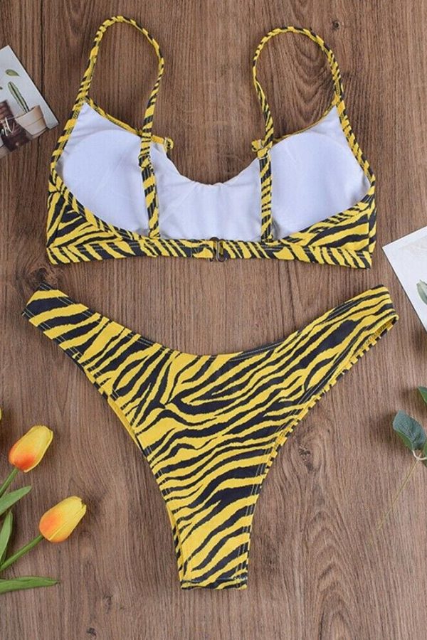 The Best NEW Women Push up Bikini Set Padded Bra Striped Bandage Closed Swimsuit Swimwear Tiger Print Beach Bathing 2020 Hot Online - Takalr