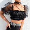 The Best New Women Ruffle Puff Sleeve Shirt Fashion Ladies Summer Casual Blouse Crop Cami Tops Shirt Beach Holiday Clothes Online - Takalr