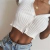 The Best New Women Short Sleeve V-neck Button Tank Tops T-Shirt Ladies Summer Casual Vest Crop Tops Holiday Clothes Online - Takalr