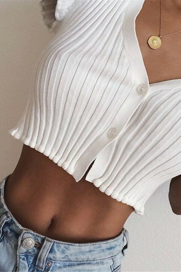 The Best New Women Short Sleeve V-neck Button Tank Tops T-Shirt Ladies Summer Casual Vest Crop Tops Holiday Clothes Online - Takalr