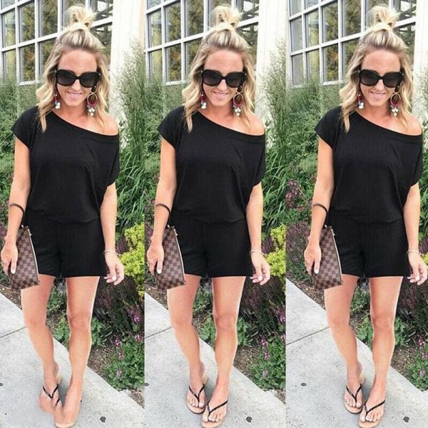 The Best New Women Single Shoulder Solid Casual Playsuit Fashion Ladies Summer Beach Plain Shorts Loose Romper Jumpsuit Online - Takalr