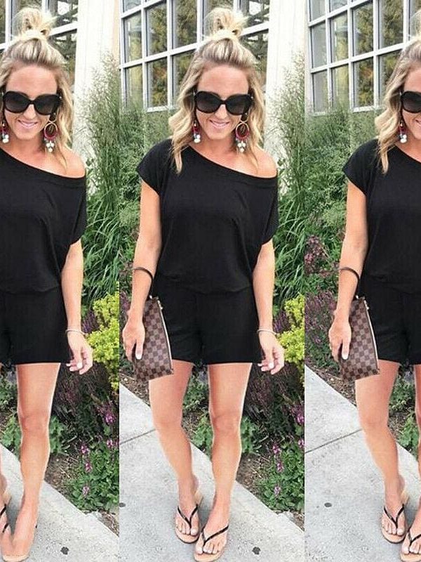 The Best New Women Single Shoulder Solid Casual Playsuit Fashion Ladies Summer Beach Plain Shorts Loose Romper Jumpsuit Online - Takalr