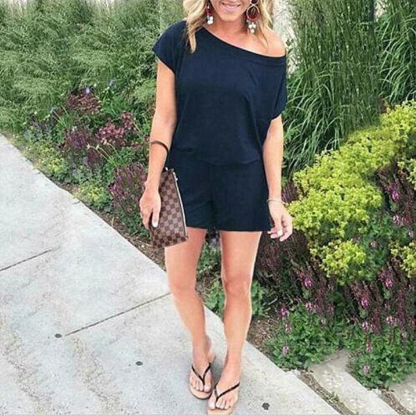 The Best New Women Single Shoulder Solid Casual Playsuit Fashion Ladies Summer Beach Plain Shorts Loose Romper Jumpsuit Online - Takalr