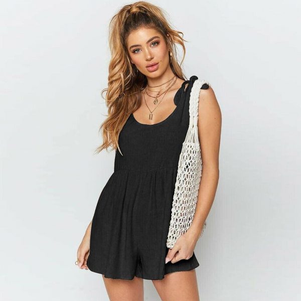 The Best New Women Sleeveless Casual Playsuit New Fashion Ladies Summer Beach Short Jumpsuit Solid Casual Vest Romper Online - Takalr