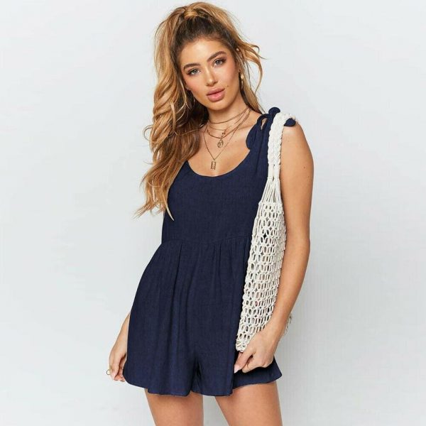 The Best New Women Sleeveless Casual Playsuit New Fashion Ladies Summer Beach Short Jumpsuit Solid Casual Vest Romper Online - Takalr