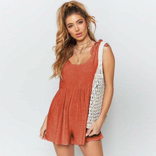 The Best New Women Sleeveless Casual Playsuit New Fashion Ladies Summer Beach Short Jumpsuit Solid Casual Vest Romper Online - Takalr