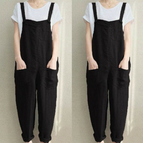 The Best New Women Sleeveless Dungarees Summer Plus Size Rompers Jumpsuit Casual Loose Wide Leg Pants Overalls Playsuits Online - Takalr