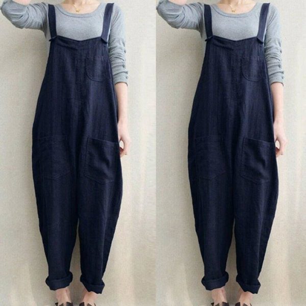 The Best New Women Sleeveless Dungarees Summer Plus Size Rompers Jumpsuit Casual Loose Wide Leg Pants Overalls Playsuits Online - Takalr