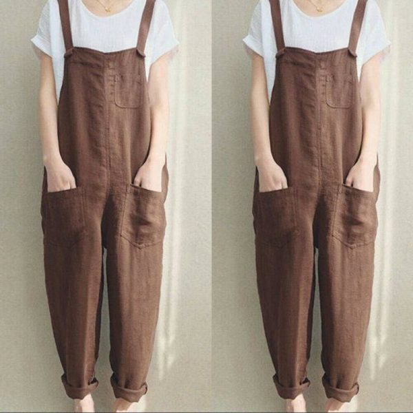 The Best New Women Sleeveless Dungarees Summer Plus Size Rompers Jumpsuit Casual Loose Wide Leg Pants Overalls Playsuits Online - Takalr