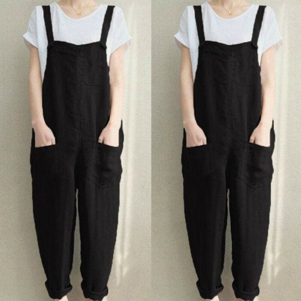 The Best New Women Sleeveless Dungarees Summer Plus Size Rompers Jumpsuit Casual Loose Wide Leg Pants Overalls Playsuits Online - Takalr