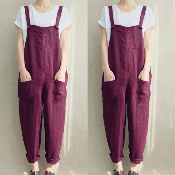 The Best New Women Sleeveless Dungarees Summer Plus Size Rompers Jumpsuit Casual Loose Wide Leg Pants Overalls Playsuits Online - Takalr