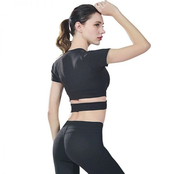 The Best New Women Sports Gym Fitness Workout Crop Top Short Sleeve Racer Training Casual Tops Sportswear Online - Takalr