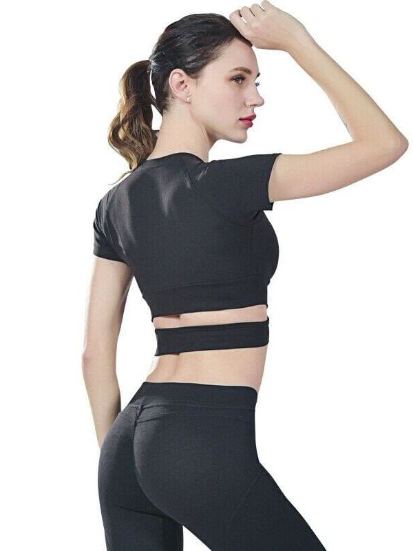 The Best New Women Sports Gym Fitness Workout Crop Top Short Sleeve Racer Training Casual Tops Sportswear Online - Takalr