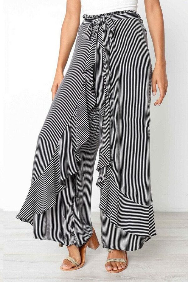 The Best New Women Striped Baggy Harem Pants Hippie Wide Leg Gypsy Boho Long Palazzo Bow Tie High Wais Ruffle Loose Trouser Online - Takalr