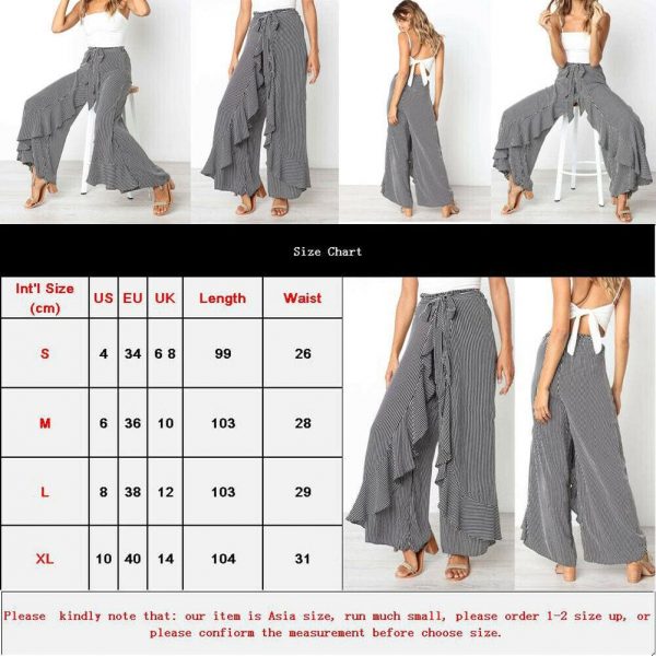 The Best New Women Striped Baggy Harem Pants Hippie Wide Leg Gypsy Boho Long Palazzo Bow Tie High Wais Ruffle Loose Trouser Online - Takalr