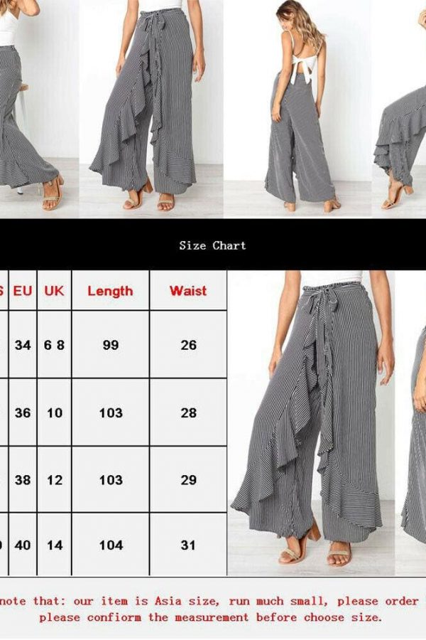 The Best New Women Striped Baggy Harem Pants Hippie Wide Leg Gypsy Boho Long Palazzo Bow Tie High Wais Ruffle Loose Trouser Online - Takalr