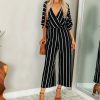 The Best New Women Striped Short Sleeve Loose Baggy Trousers Overalls Ladies Summer Casual Long Pants Romper Jumpsuit Online - Takalr