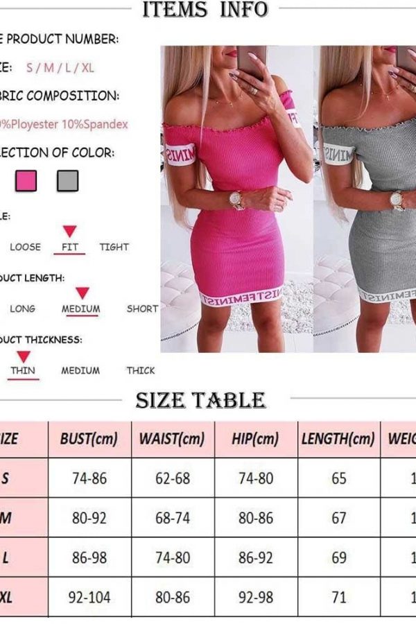 The Best New Women Summer Bodycon Pencil Dress Ladies Solid Casual Off Shoulder Letter Print Slim Mini Dresses Sundress Online - Takalr