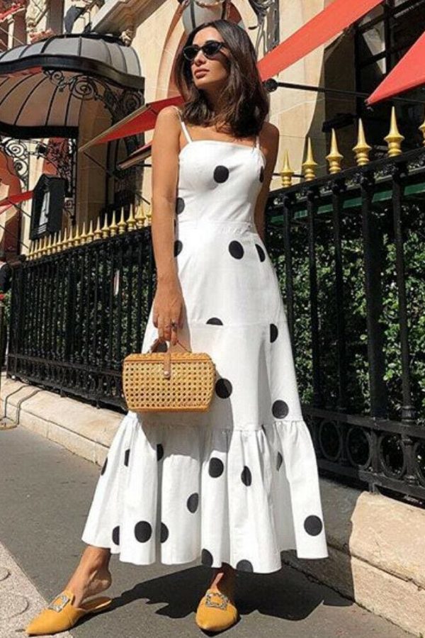 The Best New Women Summer Boho Casual Sleeveless High Waist Long Party Beach Dress Sundress Holiday Polka Dot Sundress Online - Takalr