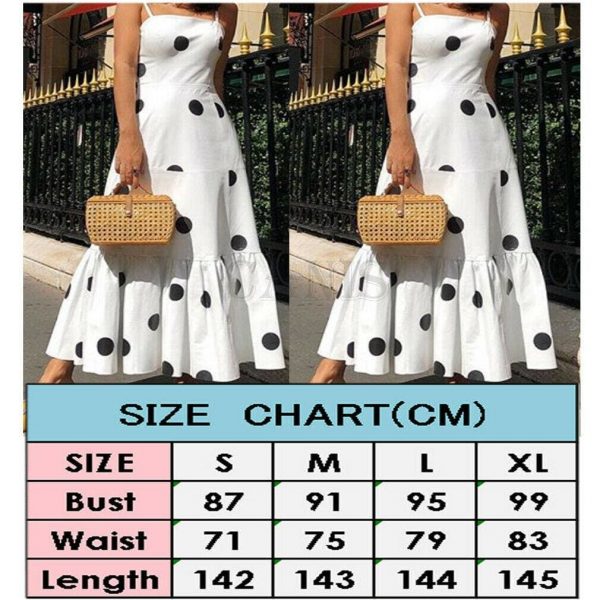 The Best New Women Summer Boho Casual Sleeveless High Waist Long Party Beach Dress Sundress Holiday Polka Dot Sundress Online - Takalr