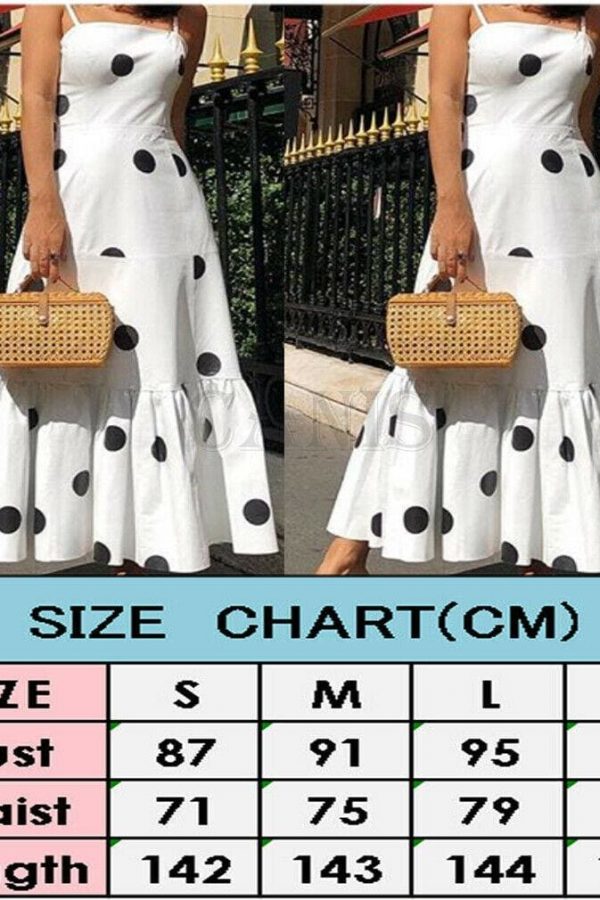 The Best New Women Summer Boho Casual Sleeveless High Waist Long Party Beach Dress Sundress Holiday Polka Dot Sundress Online - Takalr