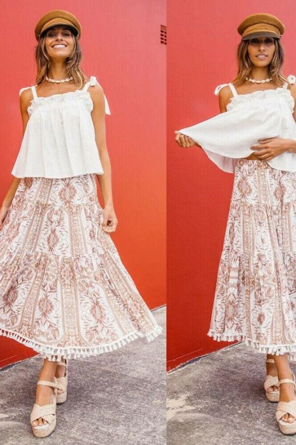 The Best New Women Summer Boho Floral Print Maxi Skirt Summer Holiday Long Skirt Beach Skirt arrival Long Retro Skirt Sundress Hot Online - Takalr