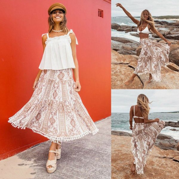 The Best New Women Summer Boho Floral Print Maxi Skirt Summer Holiday Long Skirt Beach Skirt arrival Long Retro Skirt Sundress Hot Online - Takalr