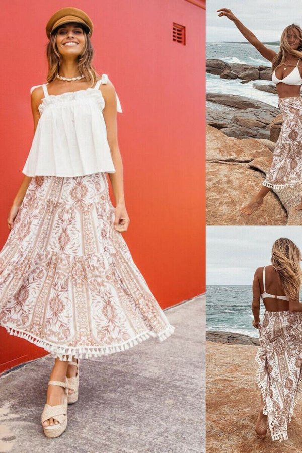 The Best New Women Summer Boho Floral Print Maxi Skirt Summer Holiday Long Skirt Beach Skirt arrival Long Retro Skirt Sundress Hot Online - Takalr