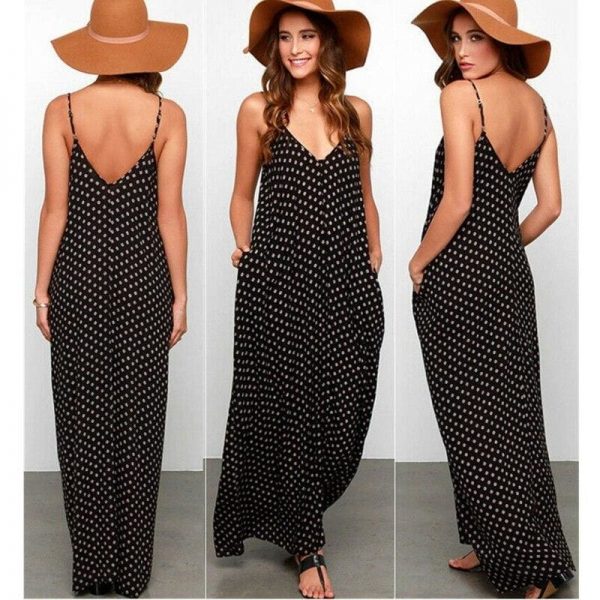 The Best New Women Summer Boho Long Maxi Dress Holiday Party Dress Ladies Sleeveless Loose Dress Casual V-Neck Beach Sundress Online - Takalr