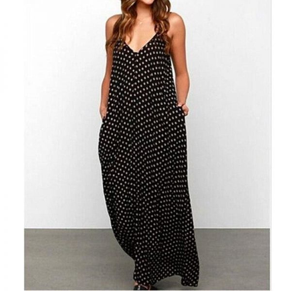 The Best New Women Summer Boho Long Maxi Dress Holiday Party Dress Ladies Sleeveless Loose Dress Casual V-Neck Beach Sundress Online - Takalr