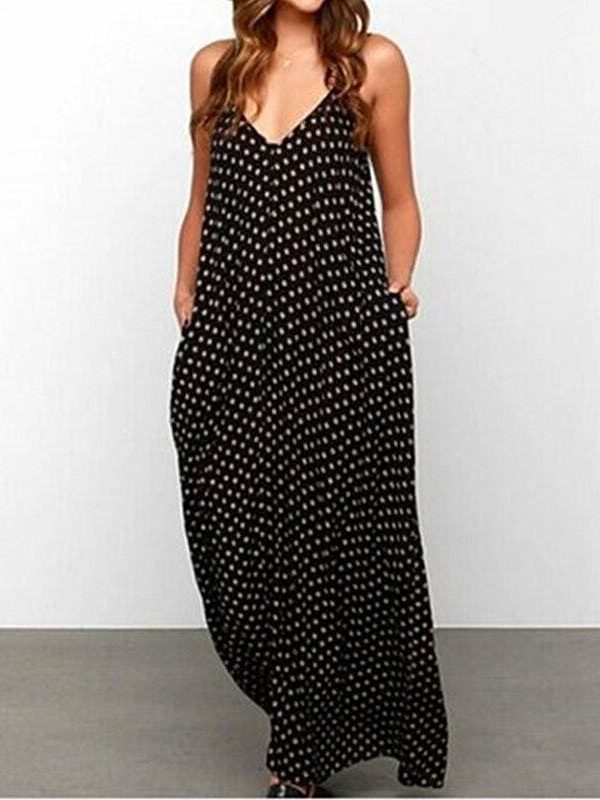 The Best New Women Summer Boho Long Maxi Dress Holiday Party Dress Ladies Sleeveless Loose Dress Casual V-Neck Beach Sundress Online - Takalr