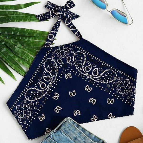 The Best New Women Summer Boho Off Shoulder Halter Floral Crop Tank Top Vest Beach Blouse Crop Casual Backless Shirt Online - Takalr