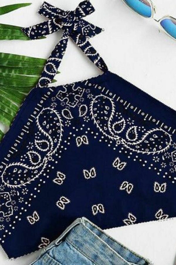 The Best New Women Summer Boho Off Shoulder Halter Floral Crop Tank Top Vest Beach Blouse Crop Casual Backless Shirt Online - Takalr