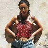 The Best New Women Summer Boho Off Shoulder Halter Floral Crop Tank Top Vest Beach Blouse Crop Casual Backless Shirt Online - Takalr