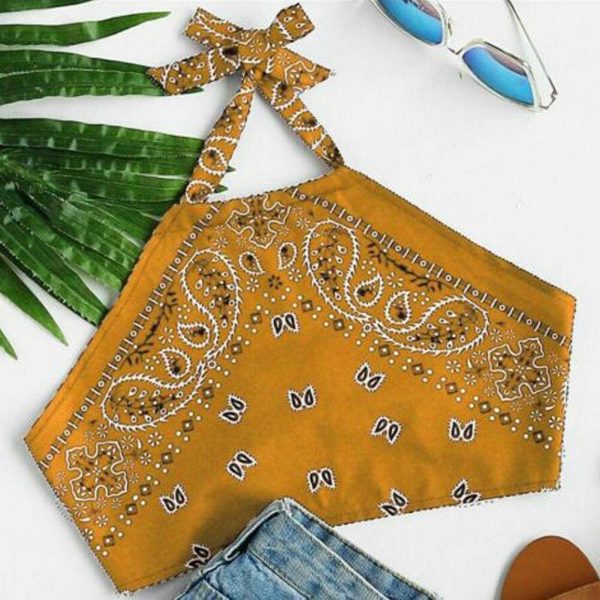 The Best New Women Summer Boho Off Shoulder Halter Floral Crop Tank Top Vest Beach Blouse Crop Casual Backless Shirt Online - Takalr