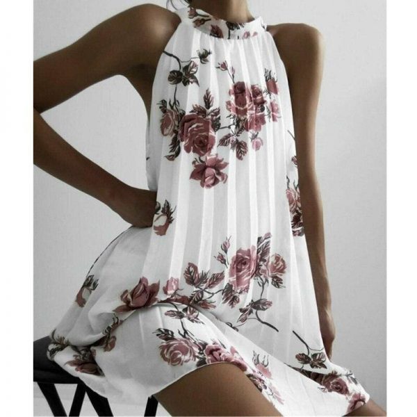 The Best New Women Summer Boho Short Mini Dress Fashion Halter Neck Casual Party Ladies Sleveless Beach Dress Sundress Online - Takalr