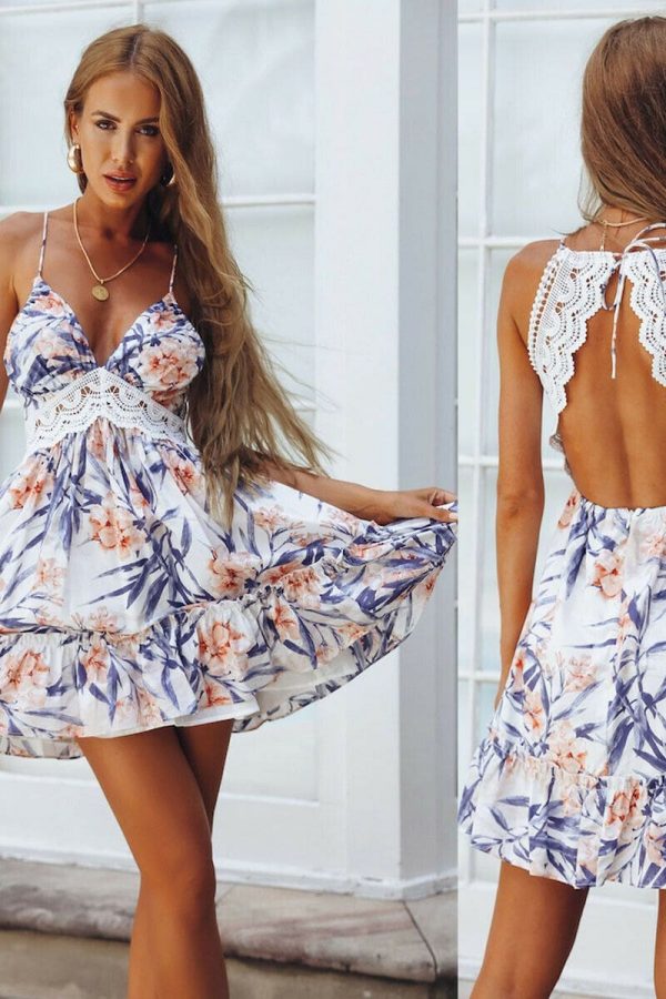 The Best New Women Summer Boho Short Mini Dress Floral Ladies Blackless Lace Holiday Party Beach Casual Sundress Online - Takalr