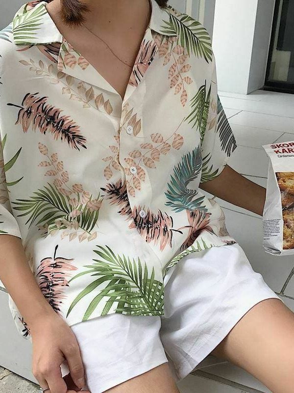 The Best New Women Summer Casual Loose Half Sleeve Blouse Fashion Ladies Leaf Printed Tops Lapel Shirts Beach Holiday Tops Online - Takalr