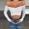 The Best New Women Summer Casual Off Shoulder Tops Vest Shirt Long Sleeve Solid Crop Top Shirt Pullover Slim Tee Streetwear Online - Takalr