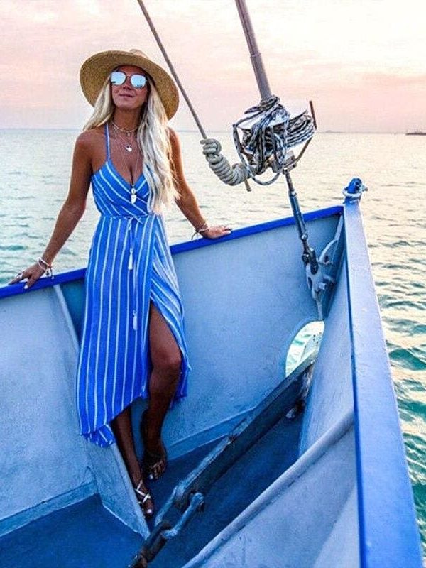 The Best New Women Summer Dress Boho Maxi Long Striped Halter Party Beach Dresses Sundress Irregular Bohemian Holiday Dress Online - Takalr