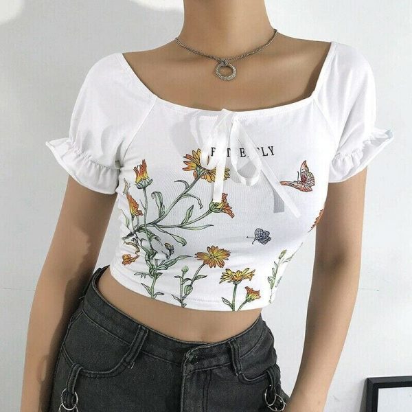 The Best New Women Summer Floral Off Shoulder Tops Ladies Casual Blouse Short Sleeve Beach Holiday Slim Crop Top Shirt Online - Takalr