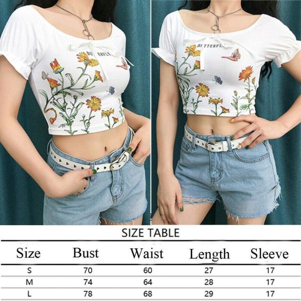 The Best New Women Summer Floral Off Shoulder Tops Ladies Casual Blouse Short Sleeve Beach Holiday Slim Crop Top Shirt Online - Takalr