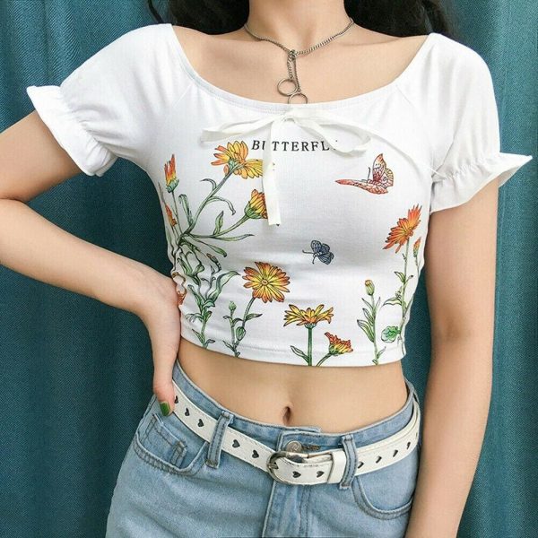 The Best New Women Summer Floral Off Shoulder Tops Ladies Casual Blouse Short Sleeve Beach Holiday Slim Crop Top Shirt Online - Takalr