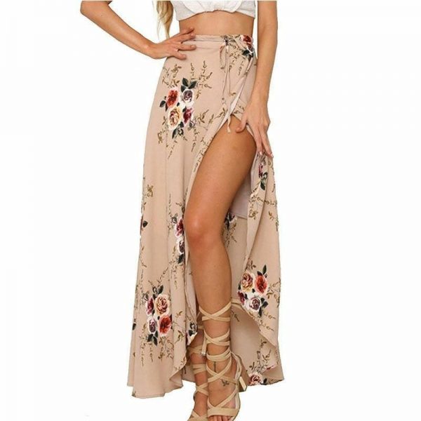 The Best New Women Summer Hight Waist Maxi Skirt Ladies Fashion Pleated Beach Long Casual Boho Floral Skirt Sundress Online - Takalr