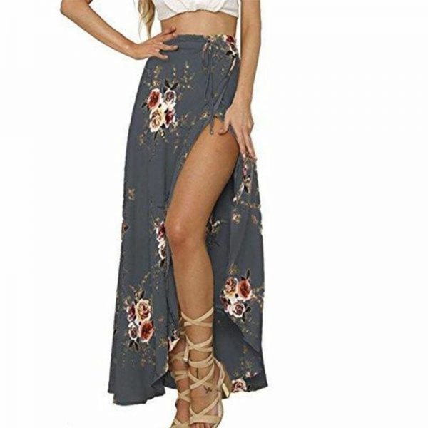 The Best New Women Summer Hight Waist Maxi Skirt Ladies Fashion Pleated Beach Long Casual Boho Floral Skirt Sundress Online - Takalr