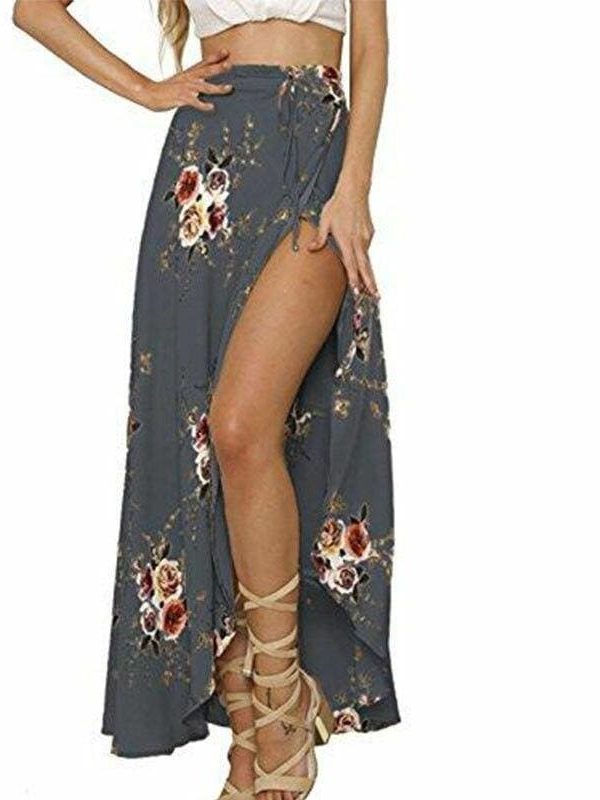 The Best New Women Summer Hight Waist Maxi Skirt Ladies Fashion Pleated Beach Long Casual Boho Floral Skirt Sundress Online - Takalr