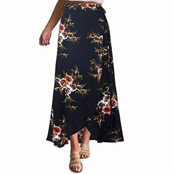 The Best New Women Summer Hight Waist Maxi Skirt Ladies Fashion Pleated Beach Long Casual Boho Floral Skirt Sundress Online - Takalr