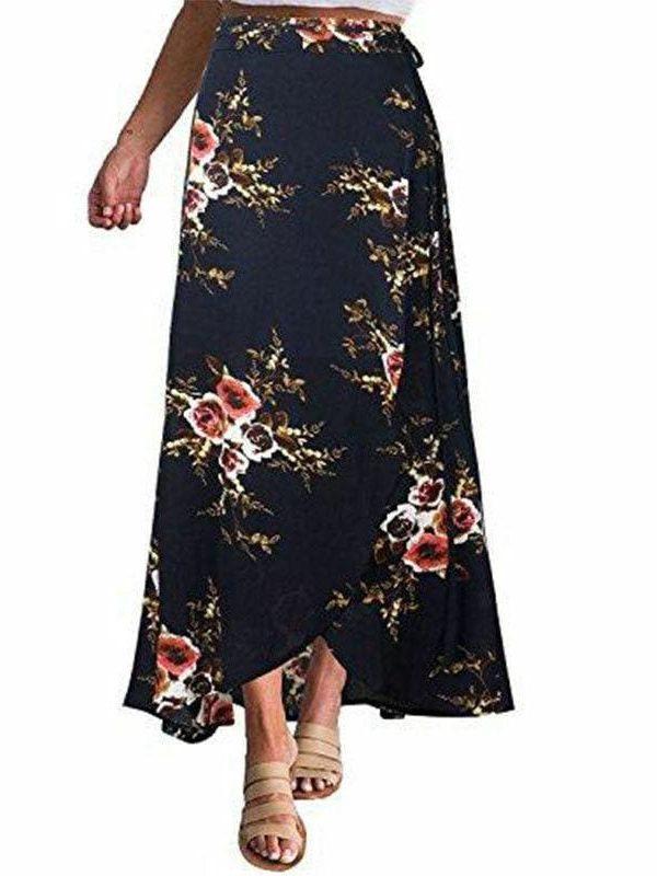 The Best New Women Summer Hight Waist Maxi Skirt Ladies Fashion Pleated Beach Long Casual Boho Floral Skirt Sundress Online - Takalr