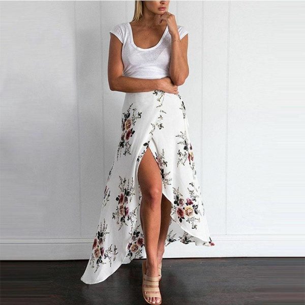 The Best New Women Summer Hight Waist Maxi Skirt Ladies Fashion Pleated Beach Long Casual Boho Floral Skirt Sundress Online - Takalr