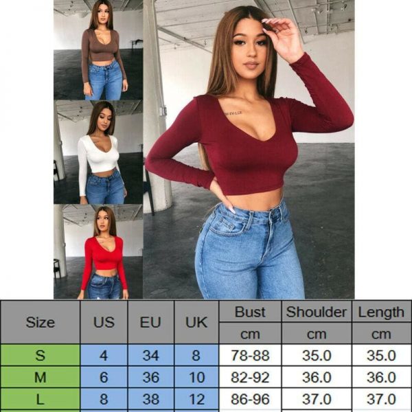 The Best New Women Summer  Long Sleeve V-neck Party Crop Top Ladies Bandage Casual Solid Wrap Tops Shirt Women Clothes Online - Takalr